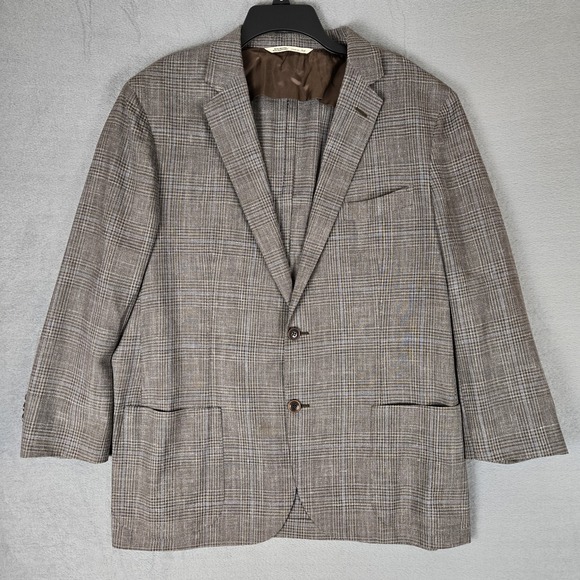 Maurizio Baldassari Brera Blazer Mens 56R 46 Plaid Sport Coat Wool Silk‎ Linen